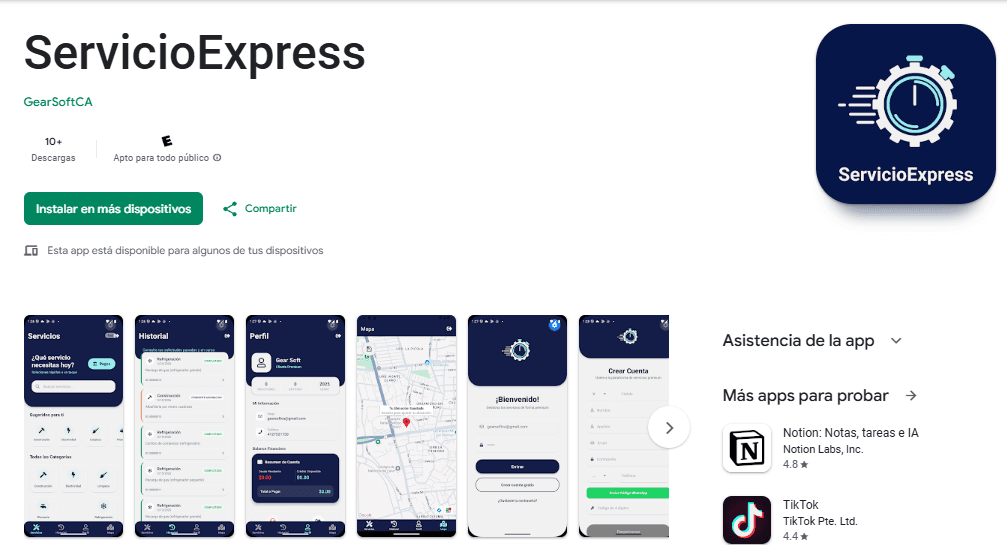 Ficha oficial de ServicioExpress en Google Play Store