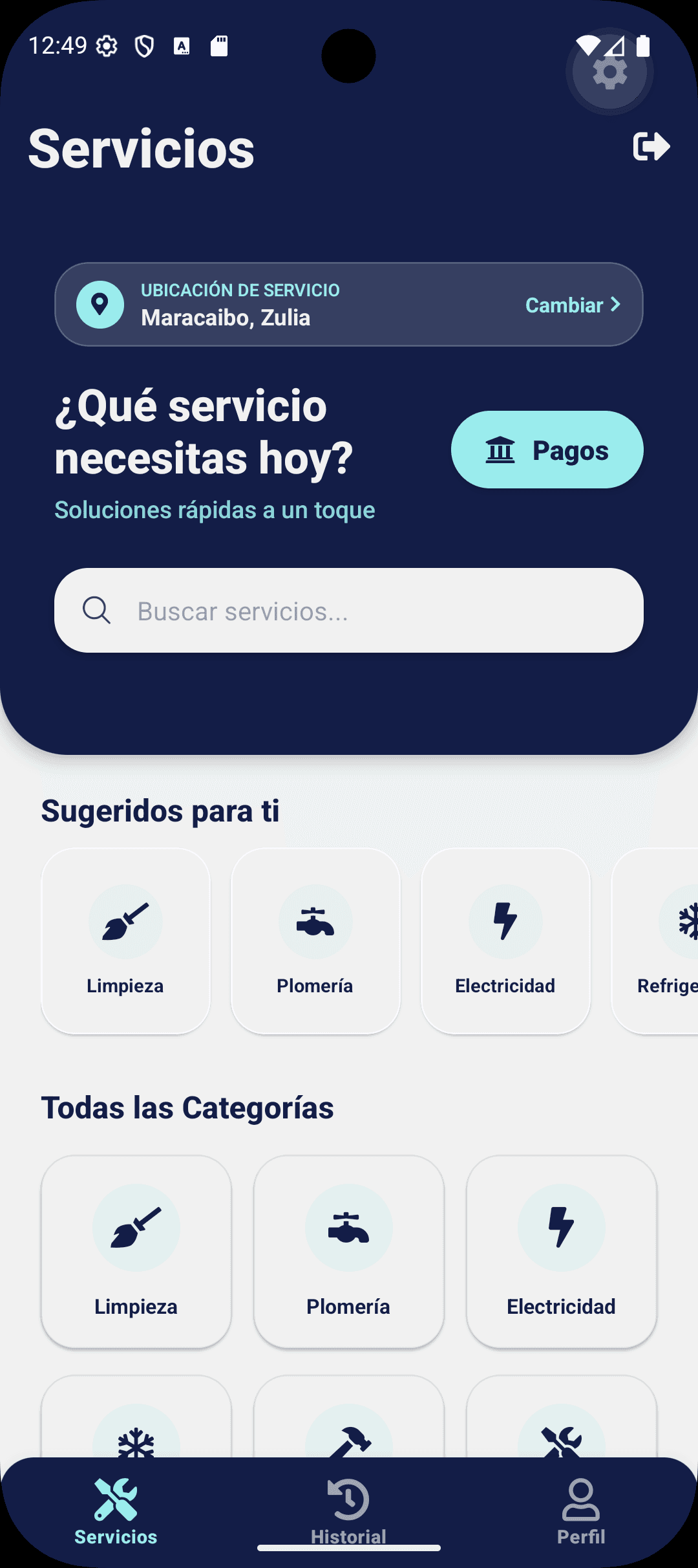 Pantalla de la App ServicioExpress